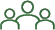 Simple green icon of three people with dotted connection lines above their heads.