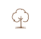 Simple brown outline of a tree with a trunk and rounded leafy top on a white background.