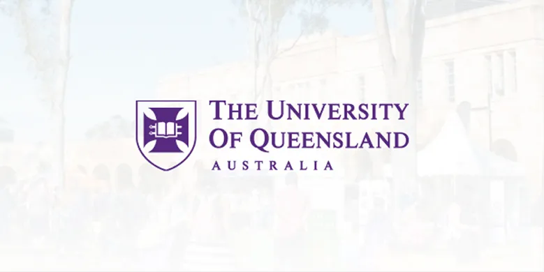 The University of Queensland logo over a campus building backdrop