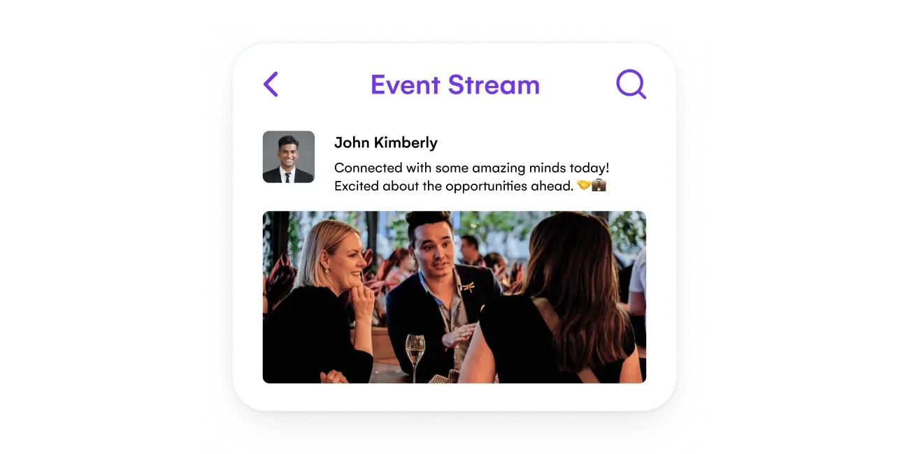 EventStream feed post from an attendee sharing a networking photo from the event
