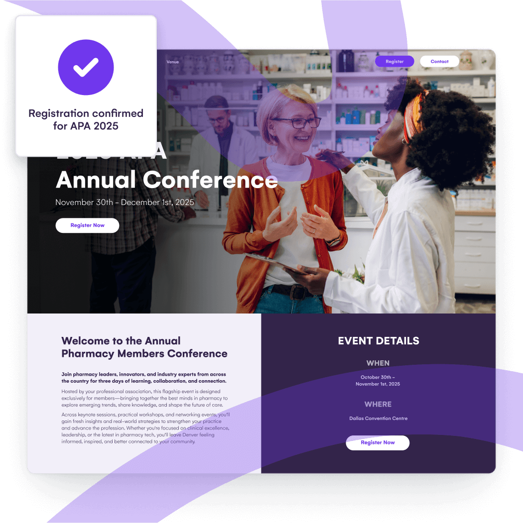 Event website for the 2025 APA Annual Conference with a registration confirmed notice