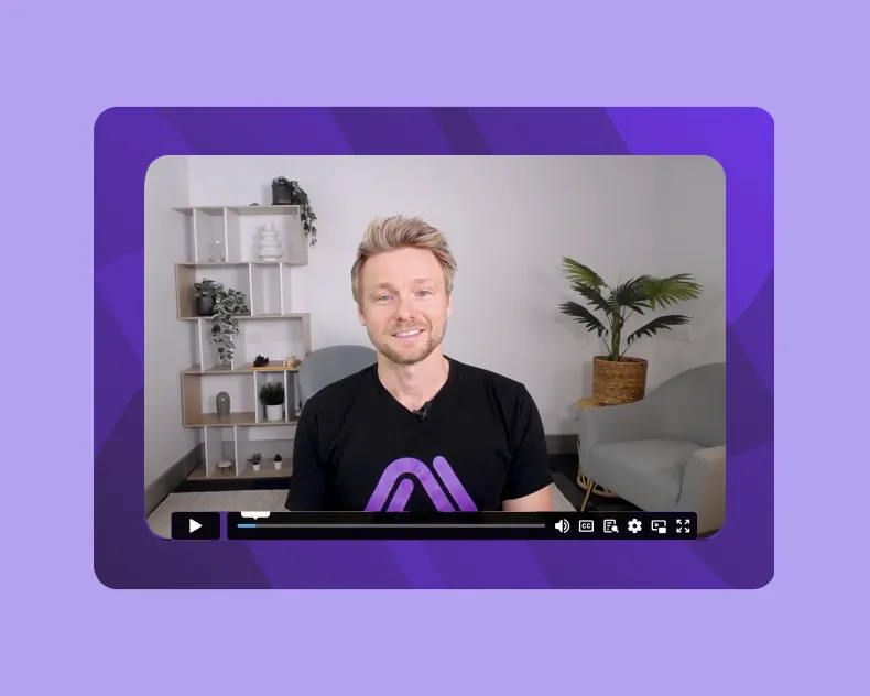 Presenter speaking to camera in an on-demand event video player