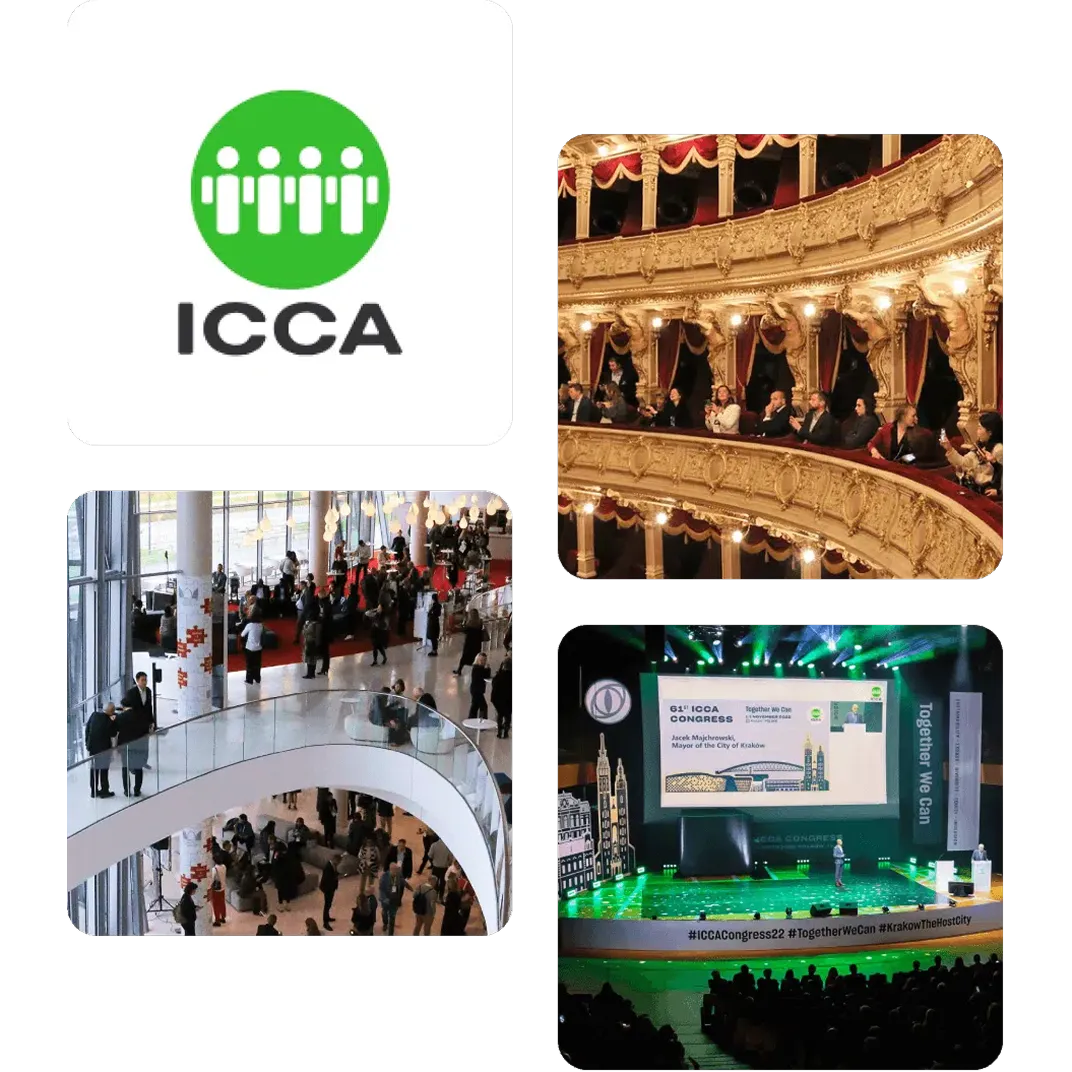 ICCA case study: ICCA logo with photos from the ICCA Congress