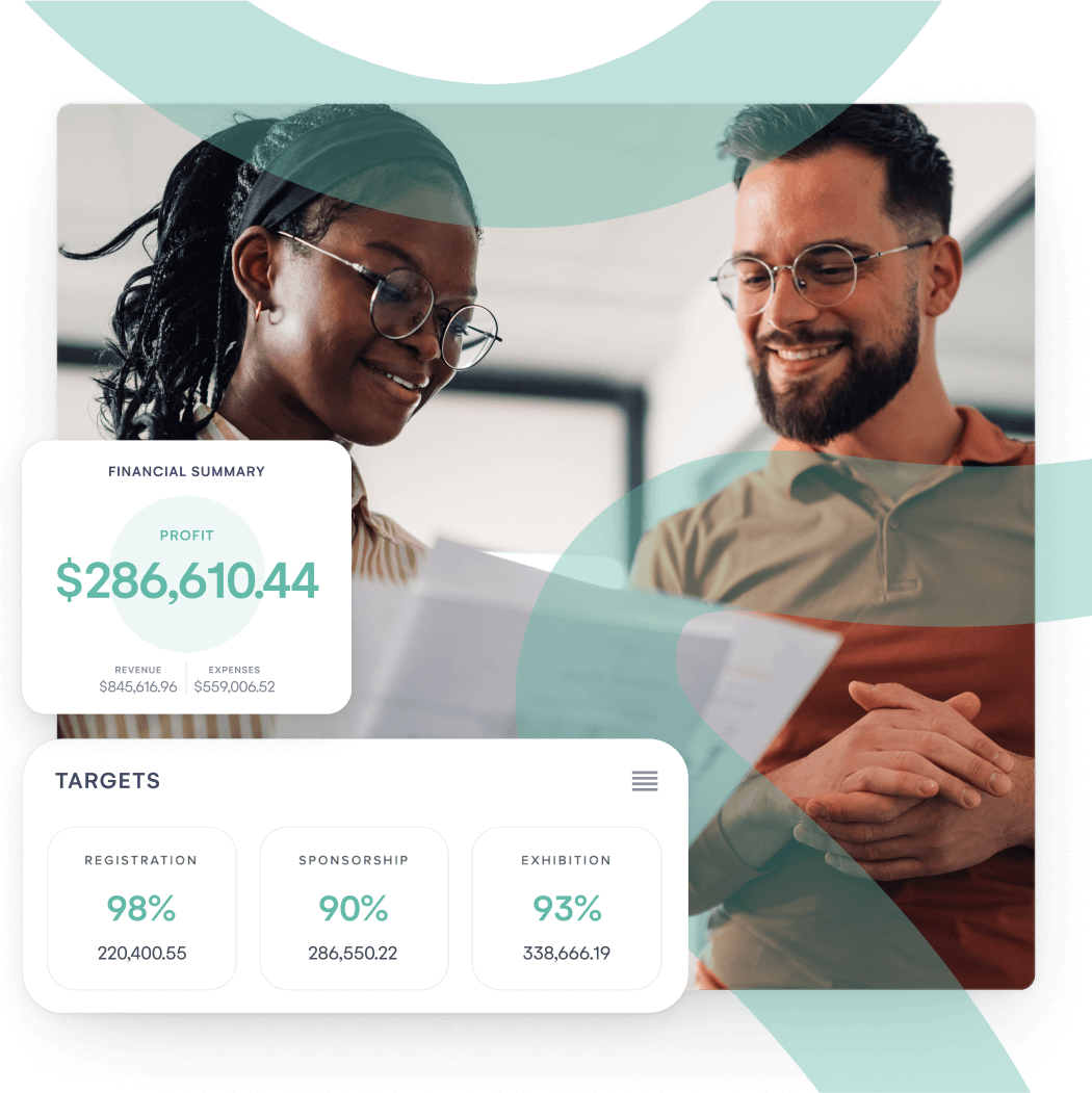 EventsAir financial summary and target tracking for registration, sponsorship and exhibition