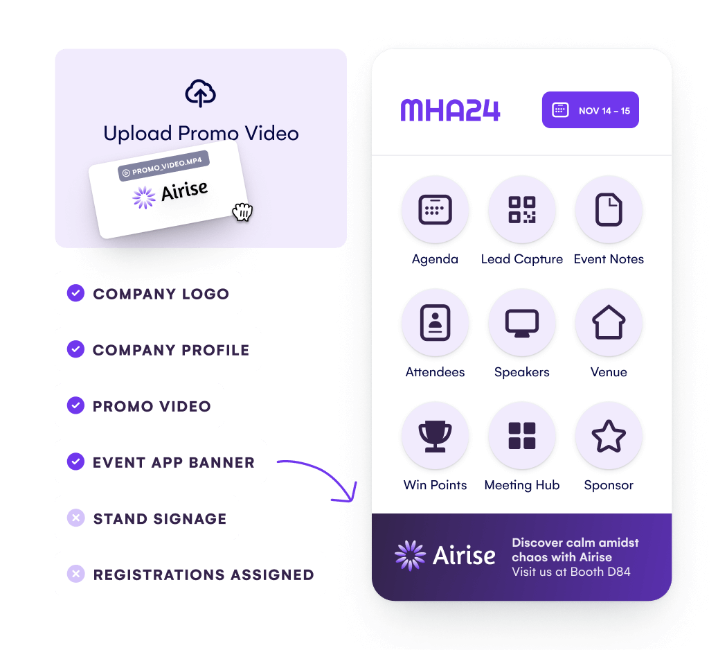 Sponsor portal checklist for uploading a logo, promo video and event app banner