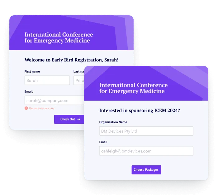 Custom conference registration and sponsorship enquiry forms for a medical conference