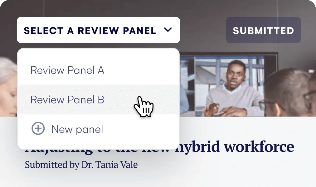 Abstract review screen assigning a submitted paper to a review panel