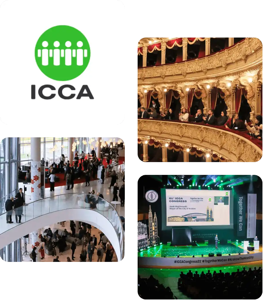 ICCA case study: ICCA logo with photos from the ICCA Congress