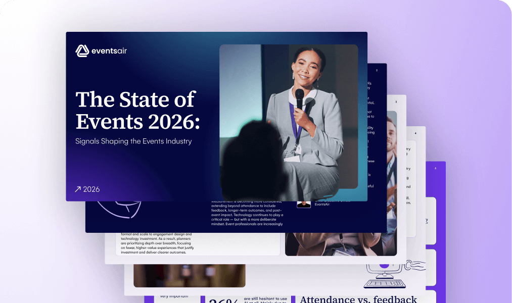 The State of Events 2026: Signals Shaping the Events Industry report cover with inside pages fanned behind