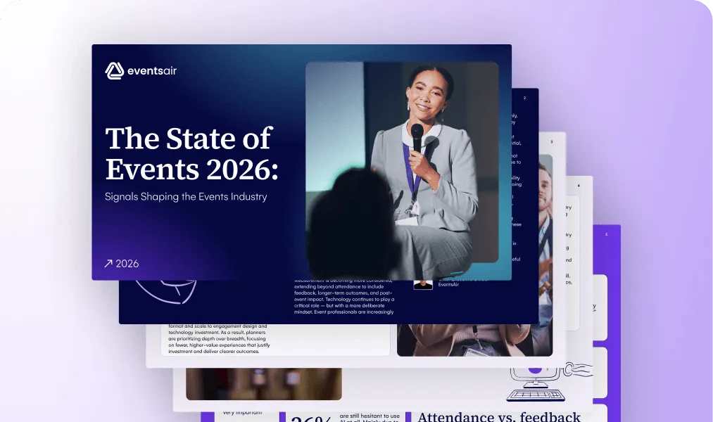 The State of Events 2026: Signals Shaping the Events Industry report cover with inside pages fanned behind