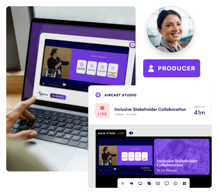 EventsAir AirCast Studio producer view streaming a live session to on-demand viewers