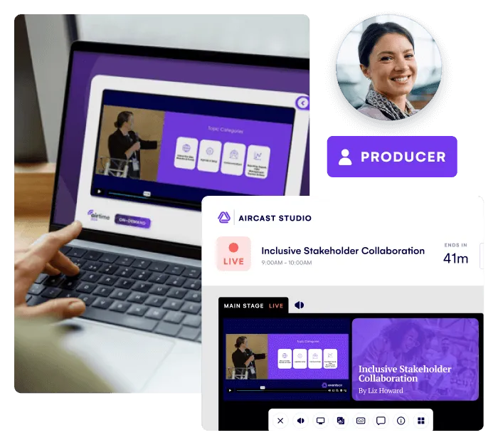 EventsAir AirCast Studio producer view streaming a live session to on-demand viewers