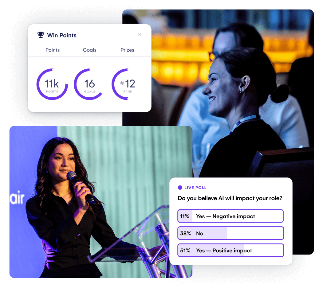 EventsAir gamification points panel and live audience poll during a conference session