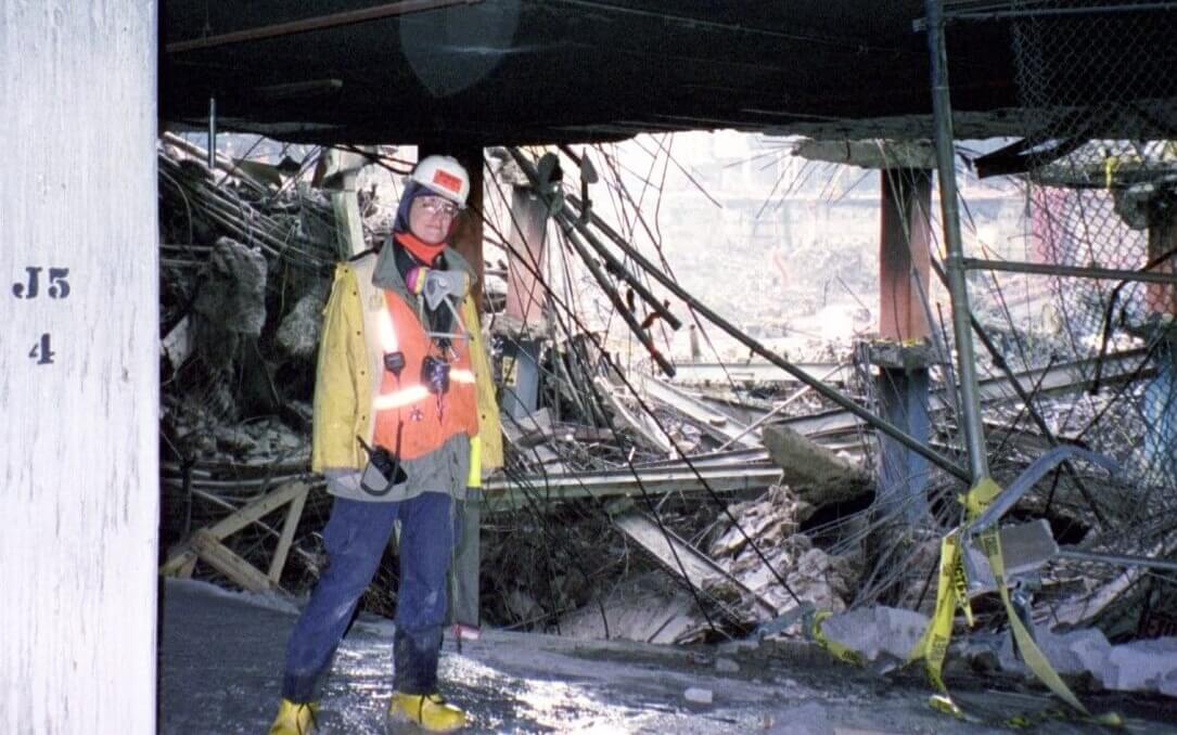 Solange Schwalbe inside the Ground Zero recovery site after the September 11 attacks.