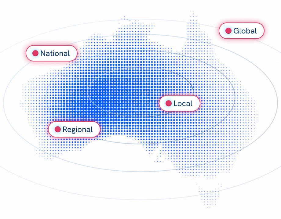 Map of Australia showing SportsKey's national, regional, and local athlete reach