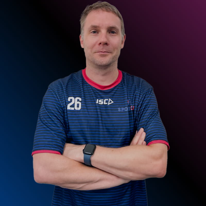Dr. Daniel Chalkley, Senior Sport Scientist, wearing a SportsKey jersey