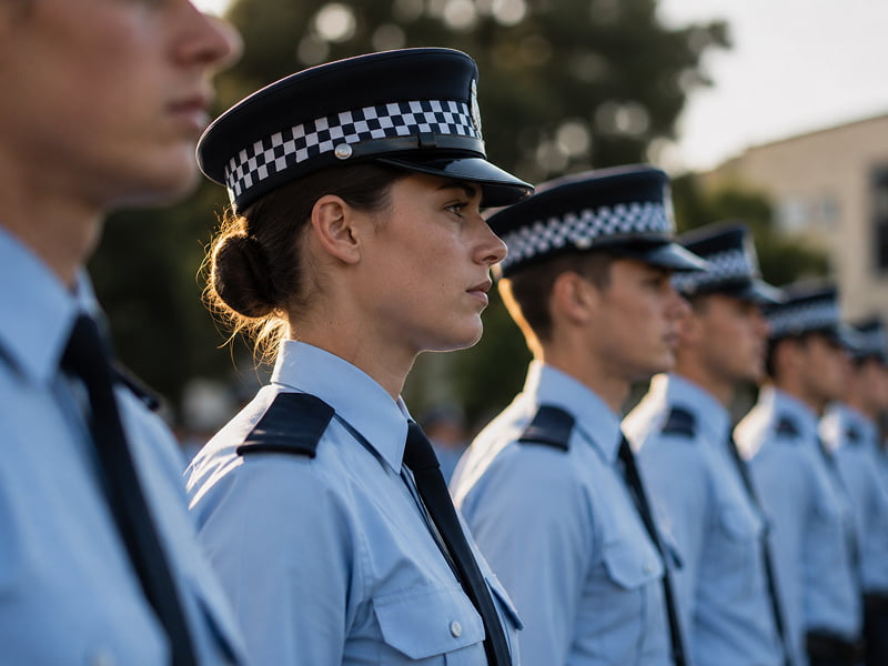 Police officers standing in formation, representing a vocational career pathway