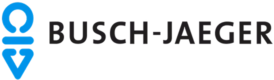 Busch-Jaeger company logo with blue icon and black text.