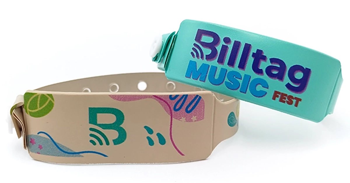 Brazaletes de vinil RFID Billtag con diseño colorido para festival de música
