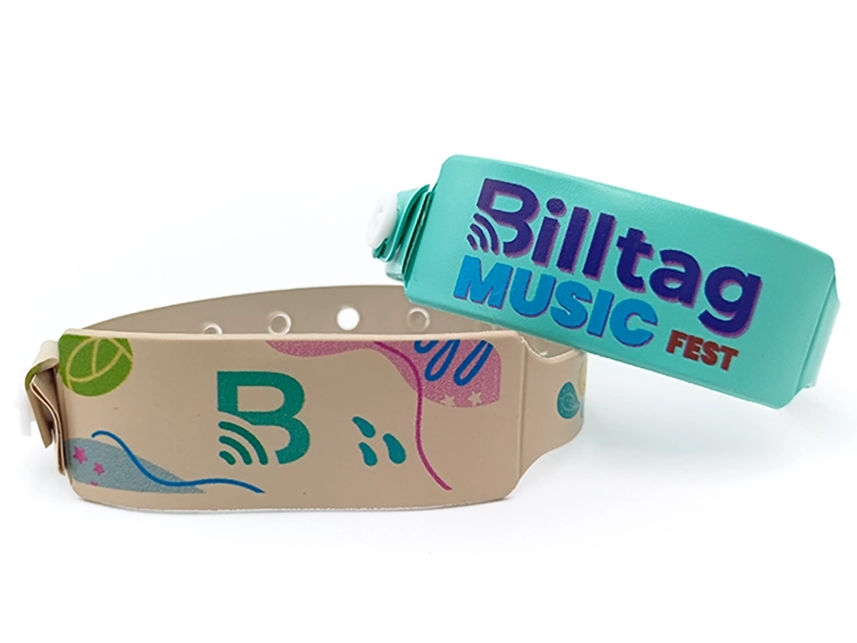 Brazaletes de vinil RFID Billtag con diseño colorido para festival de música