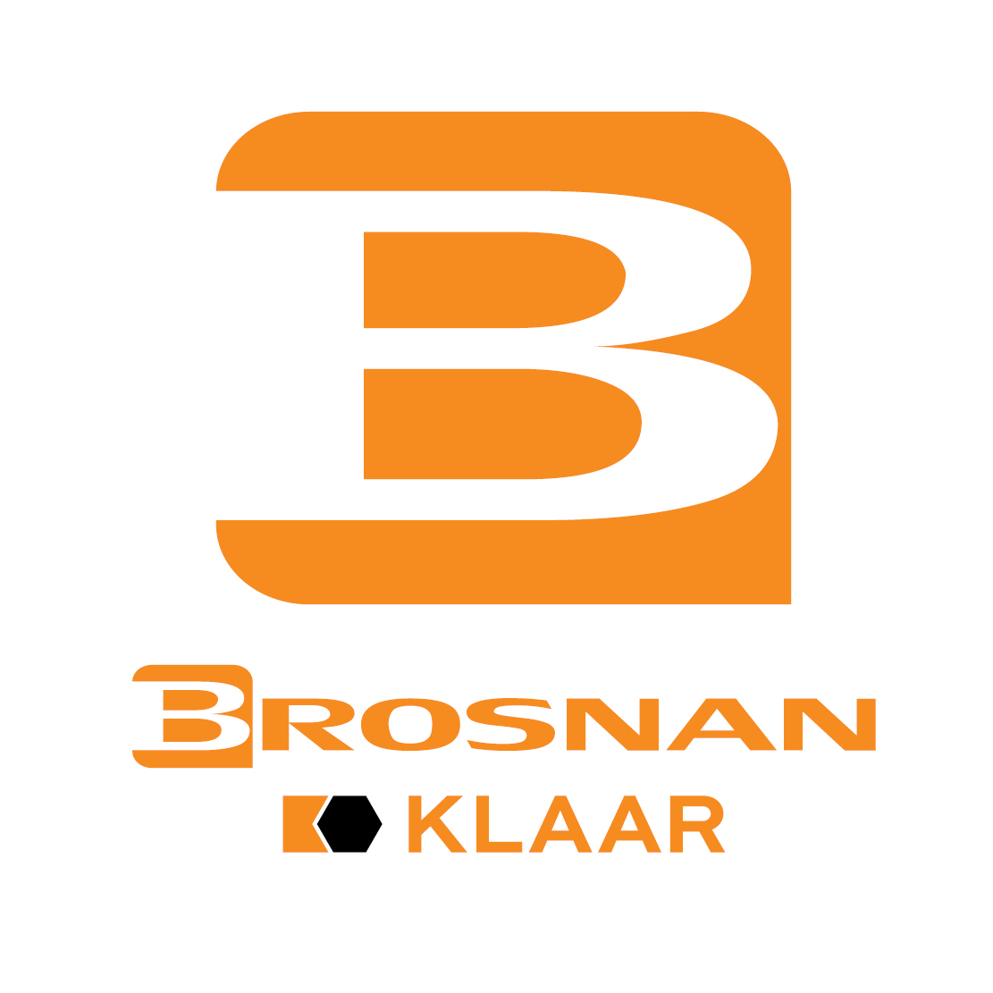 Orange and white stylized 'B' logo above the text 'Brosnan Klaar' in orange and black.