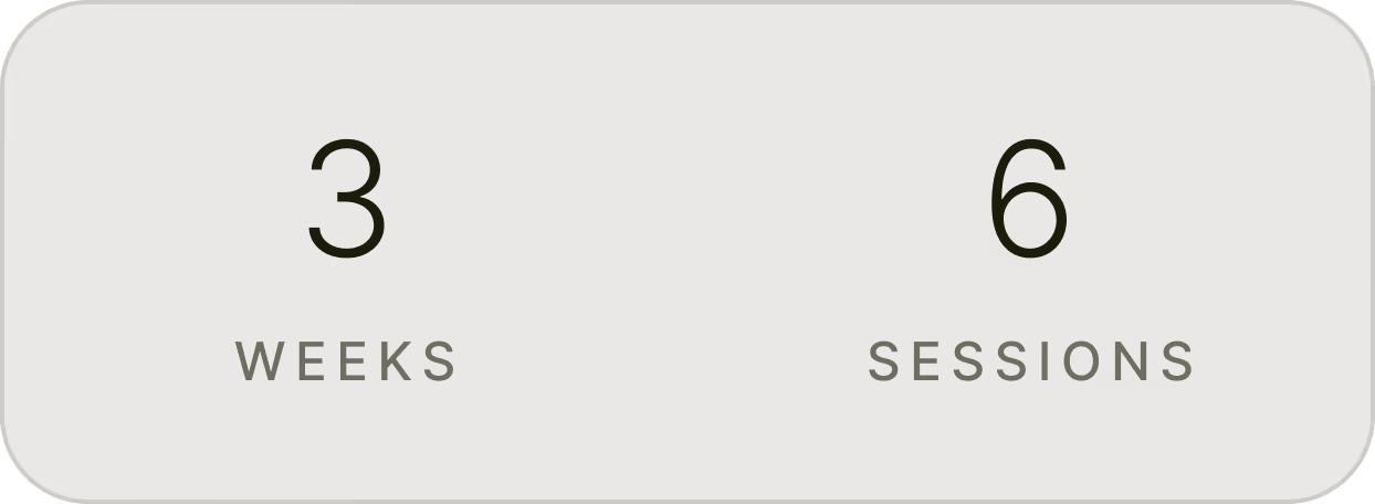 Illustration showing '3 steps, 6 weeks' with related icons in a rounded rectangle.