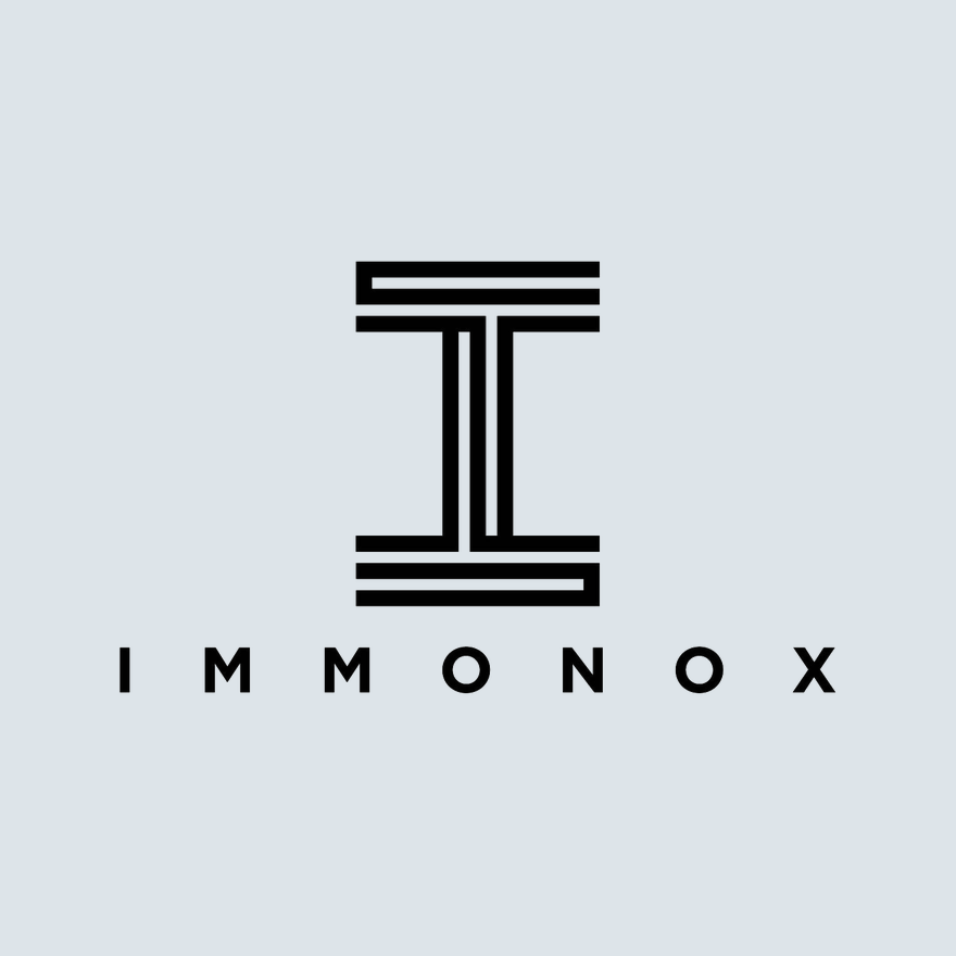 Black geometric logo with horizontal lines above and below a vertical bar on a light gray background.