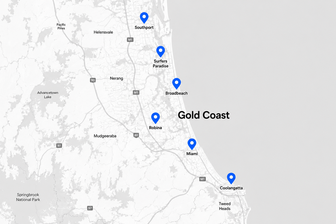 Map of Gold Coast locations where Siare has financed deals