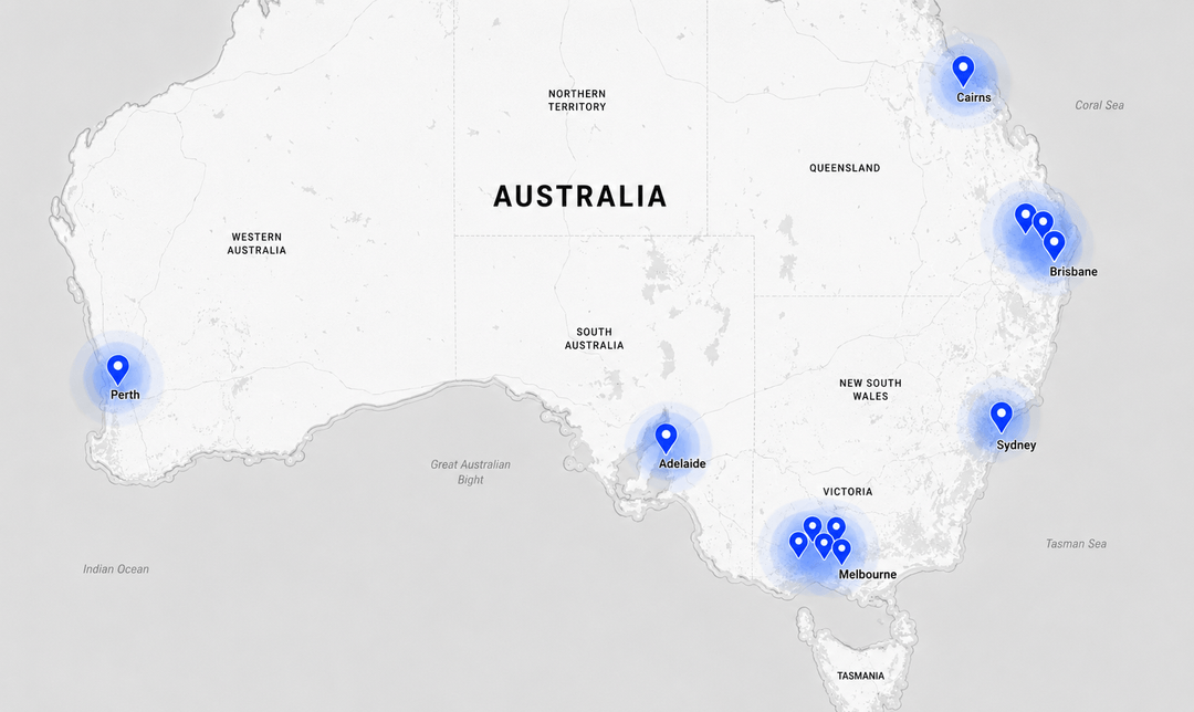 Map of Australia showing the capital cities and regional centres Siare operates across