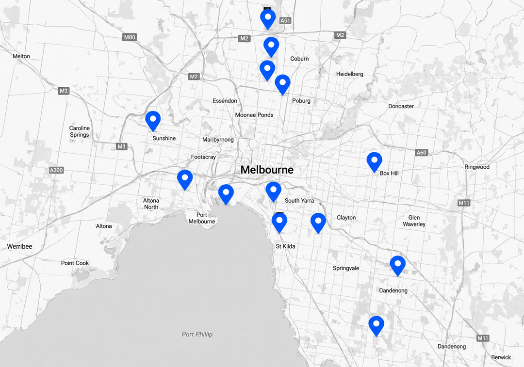 Map of Greater Melbourne locations where Siare has financed deals