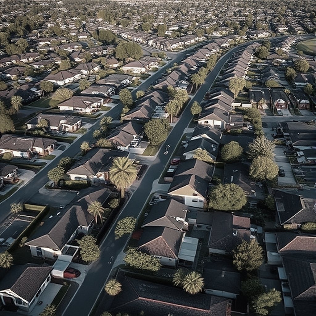 Aerial view of an Australian suburb