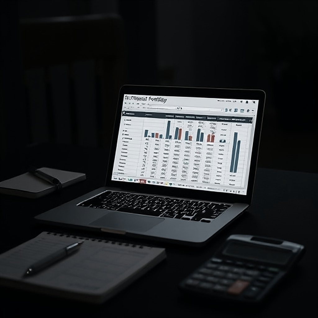Laptop showing a feasibility spreadsheet