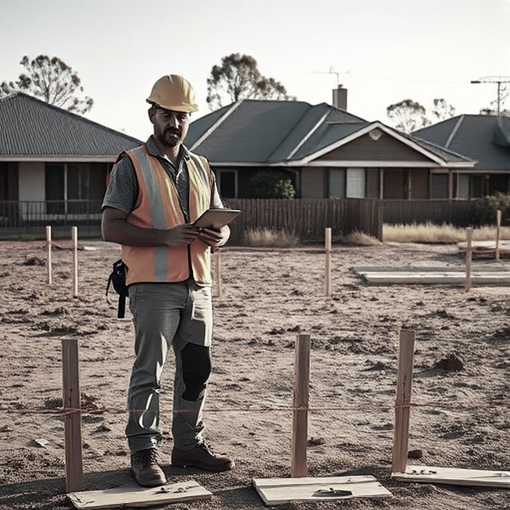 Surveyor on a pegged-out development site