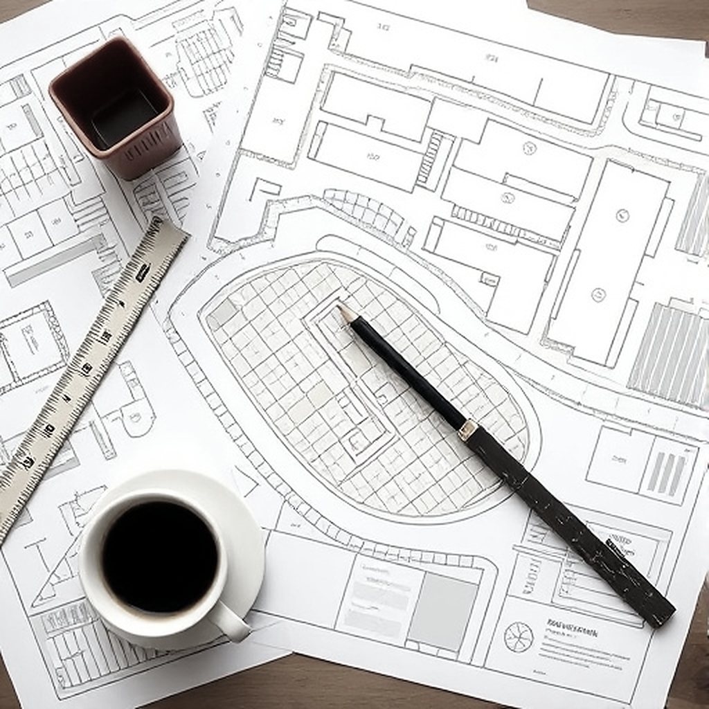 Site plans spread on a table