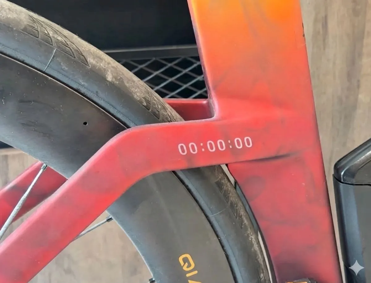Close-up of 32mm tire clearance gap at rear chainstay and seat tube on Trek Speed Concept SL7 frame