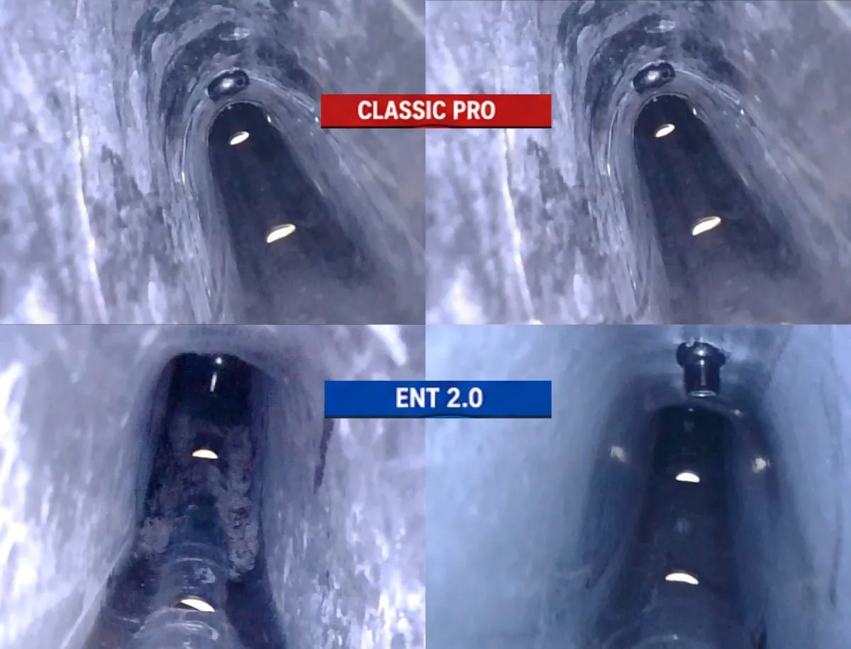 Endoscope footage comparing internal carbon layup on the Superteam Classic Pro and Elitewheels ENT 2.0, showing a rougher internal finish on the Classic Pro rim.