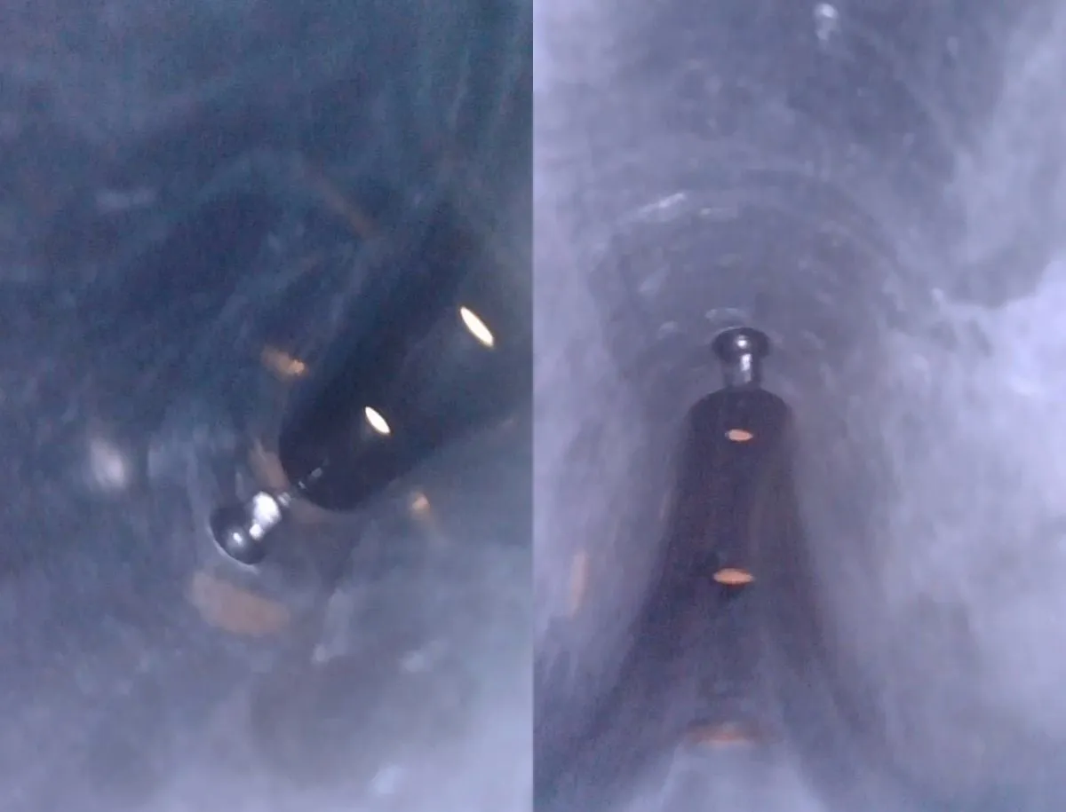Endoscope inspection of the Elitewheels ENT 3.0 rim interior showing a clean carbon layup with no resin pooling