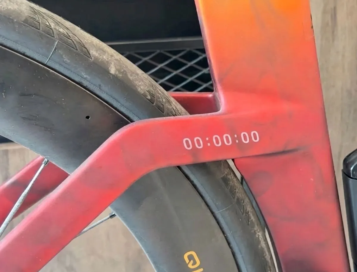 Close-up of 32mm tire clearance gap at rear chainstay and seat tube on Trek Speed Concept SL7 frame
