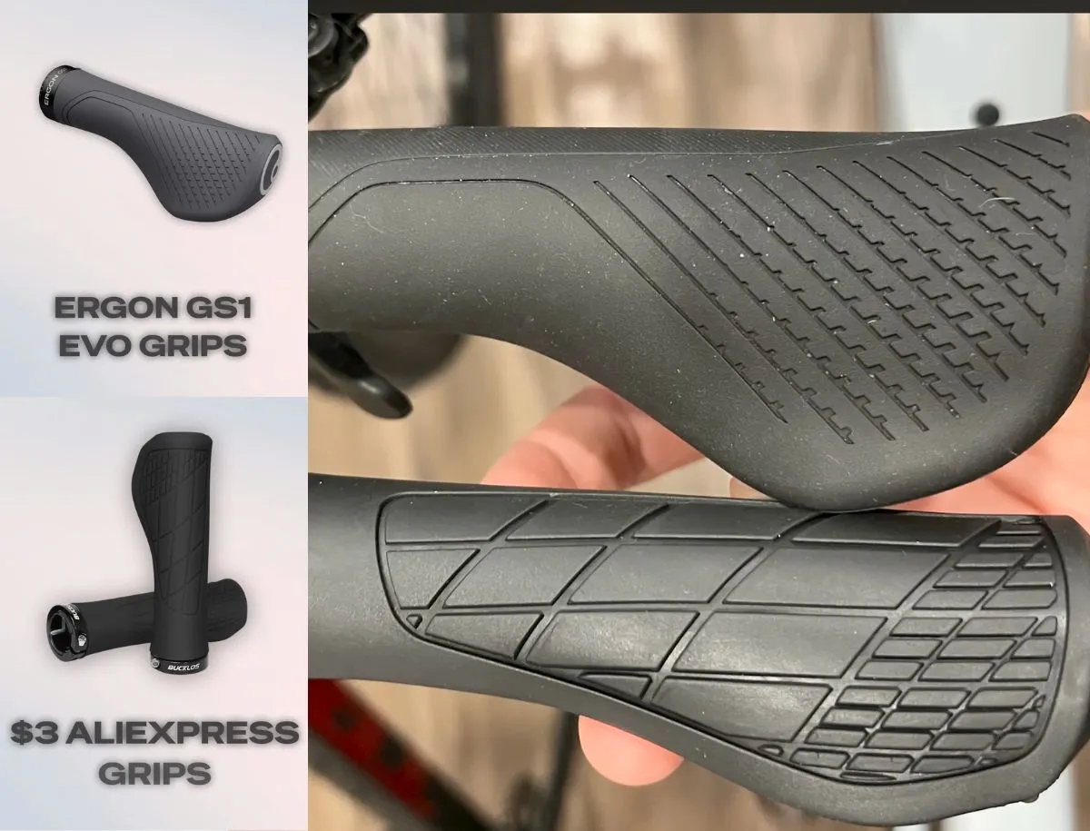 Ergon GS1 Evo grips compared side by side with $3 AliExpress ergonomic grips
