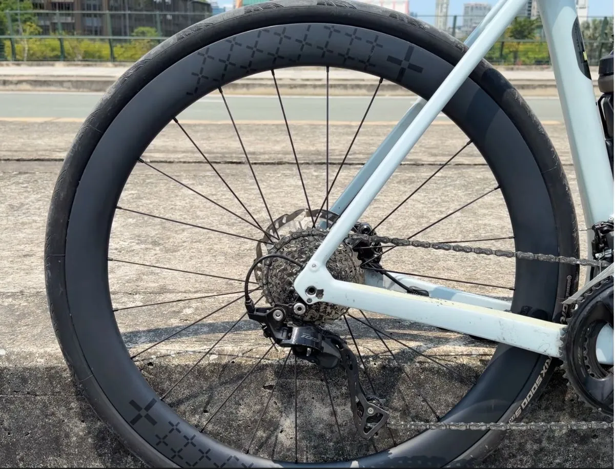 10PLUS T Series 50mm carbon wheels fitted to a road bike during 500km testing