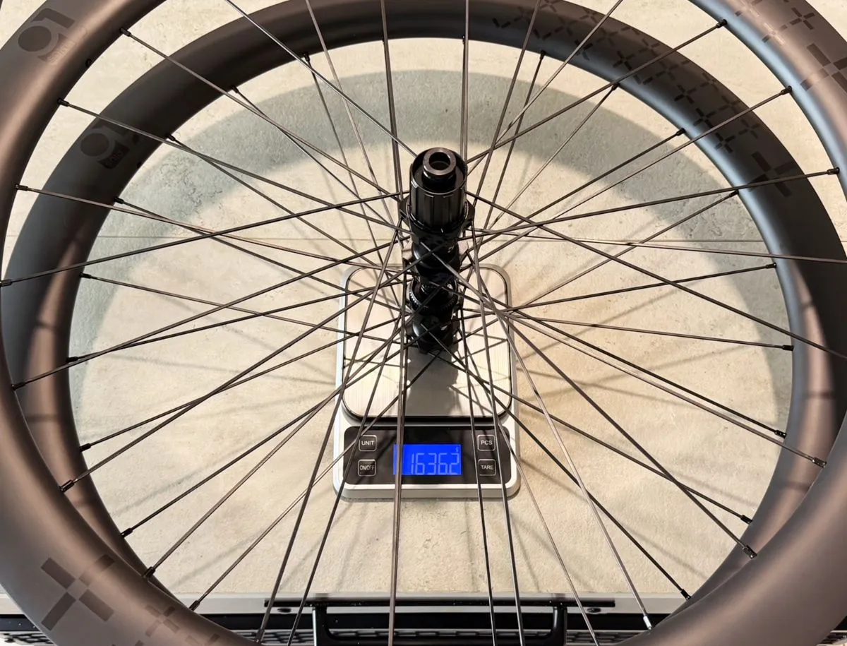 10PLUS T Series 50mm carbon wheelset measured at 1,636g during BikeLabHQ testing
