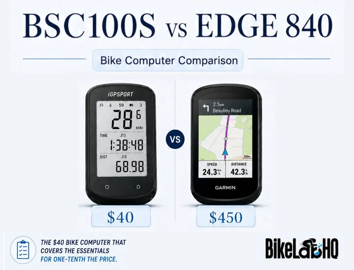 IGPSPORT BSC100 compared with the Garmin Edge 840 bike computer