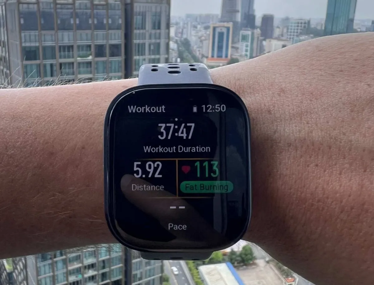 Amazfit Bip 6 smartwatch used for cycling and multisport training