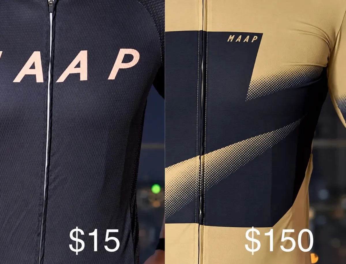 AliExpress cycling jersey vs genuine MAAP jersey side-by-side comparison