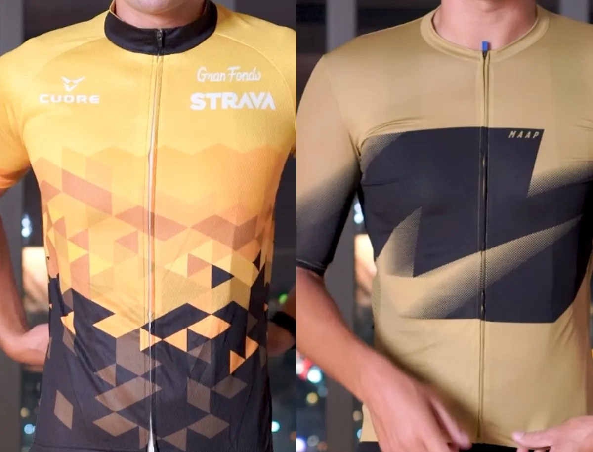 MAAP premium cycling jersey compared with a budget cycling jersey for road riding