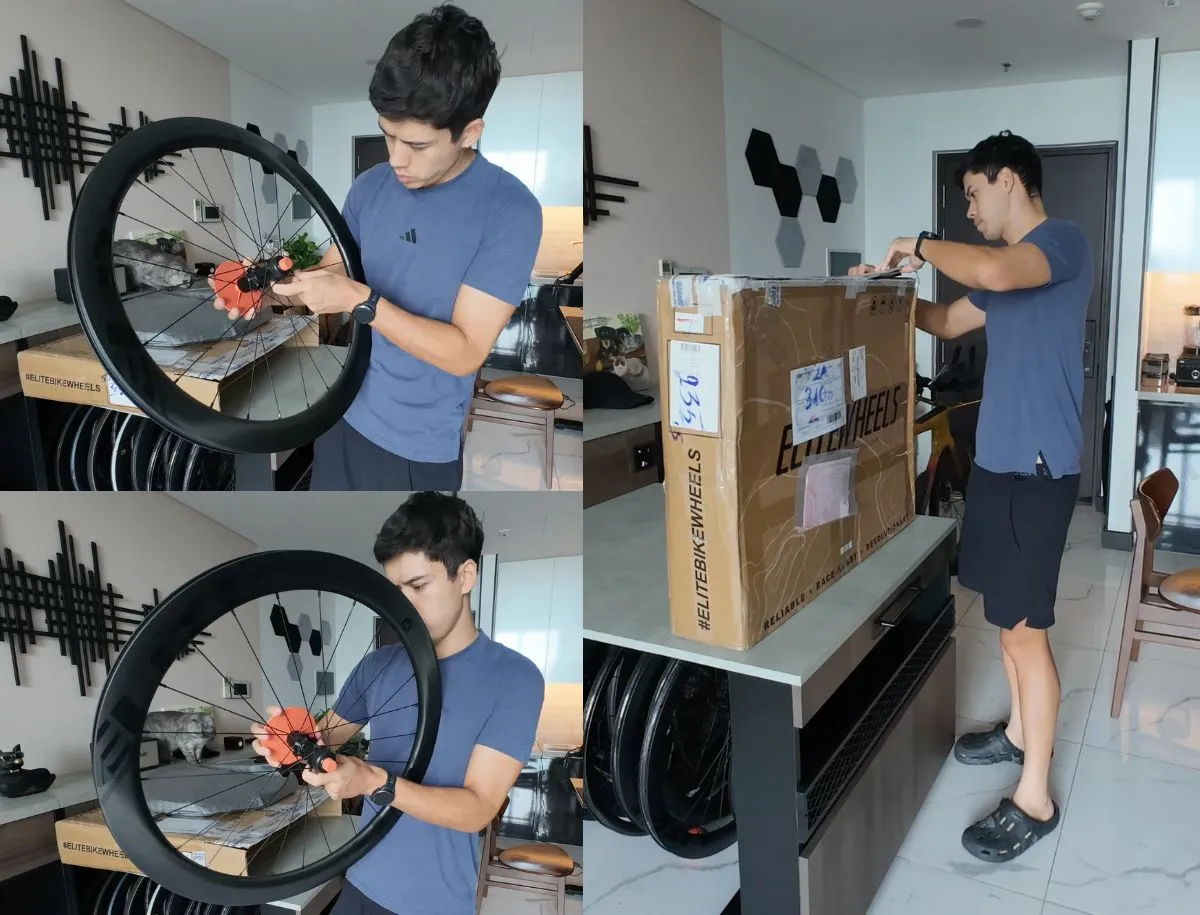 Unboxing the Elitewheels EDGE 3.0 carbon wheelset and inspecting the wheels after delivery.