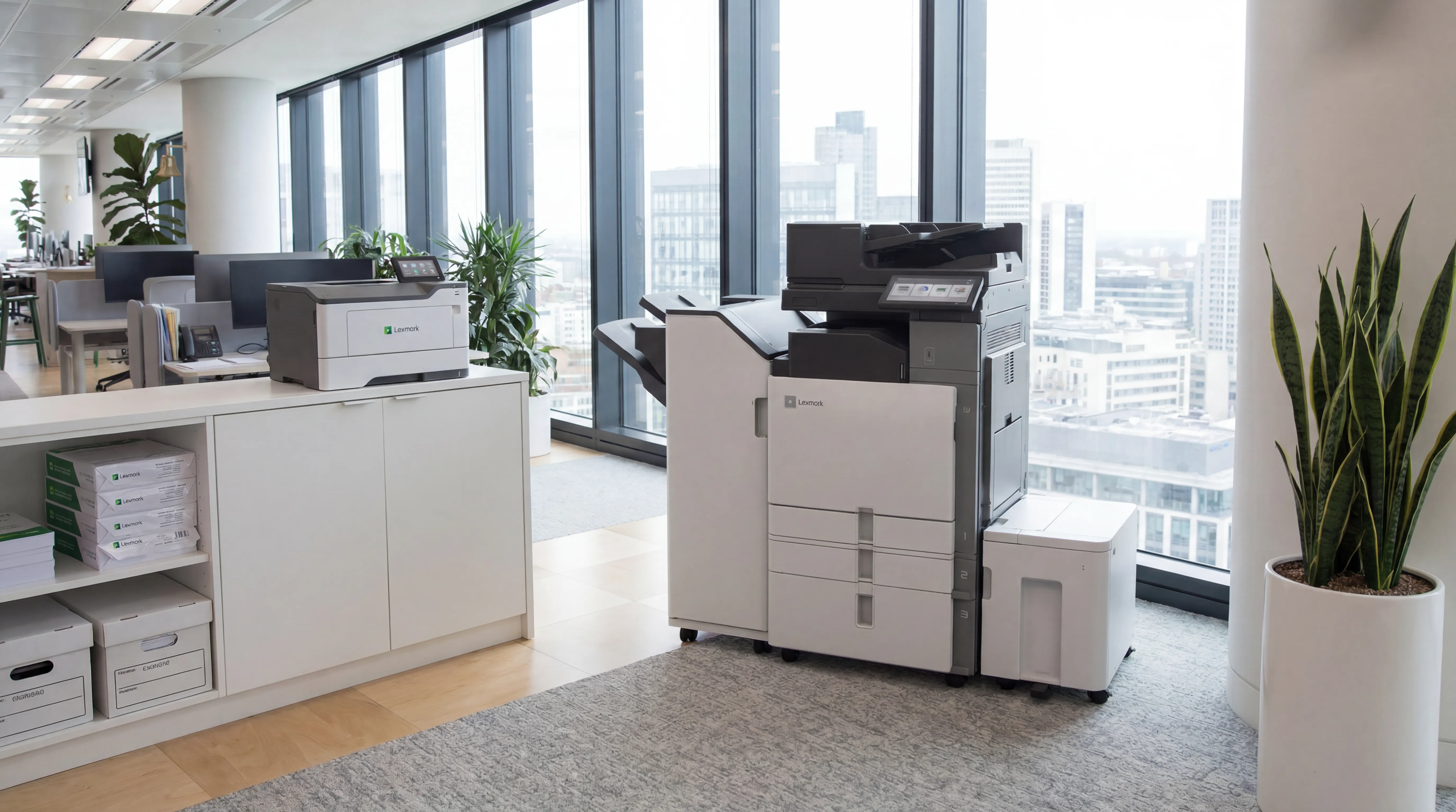 Workplace technology and office services scene.