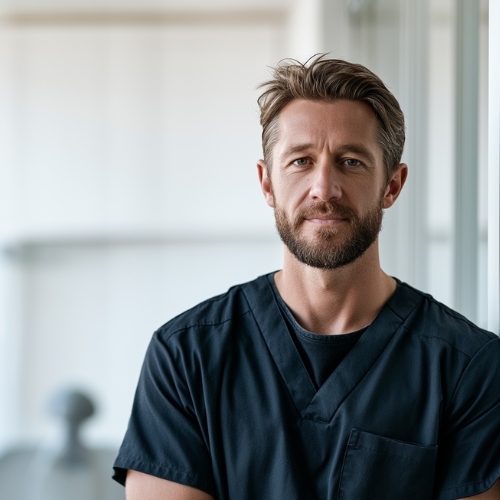 A dentist in the operatory between patients