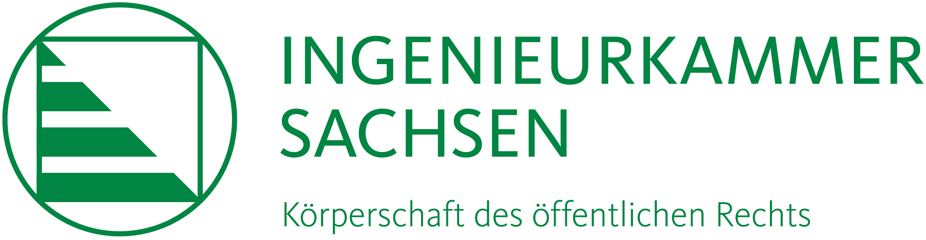 Ingenieurkammer Sachsen logo with green geometric symbol and text in German on a white background.