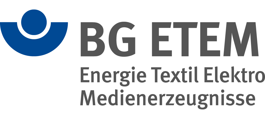 Logo with blue abstract shape and text BG ETEM Energie Textil Elektro Medienerzeugnisse.
